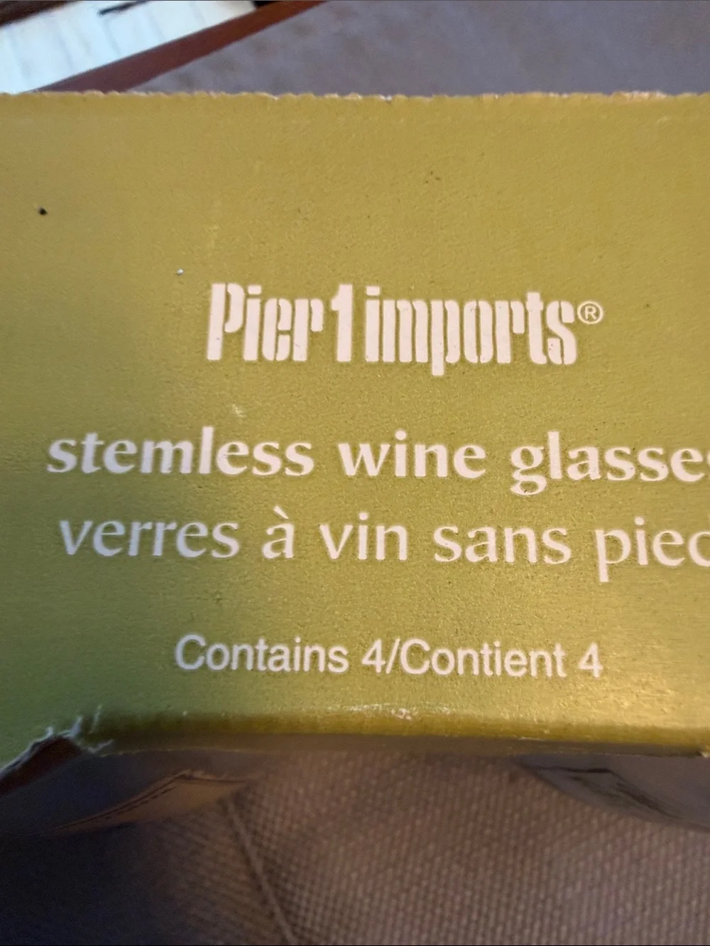 Pier 1 Wine Glasses Set - Yellow Box with Vintage Label Accents